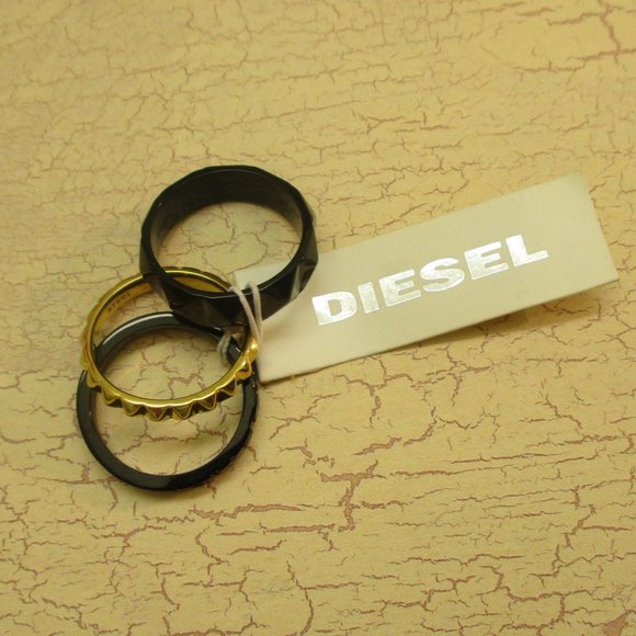 DIESEL Black Gold Stack Rings Unisex~Vintage NOS Industrial Size 6.5 Stack Rings - Picture 4 of 14